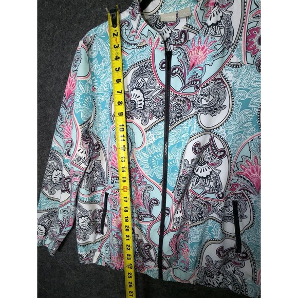 Chico's Zenergy Paisley Print Full Zip Windbreaker Jacket Blue Pink Size 2 / L - Picture 4 of 7